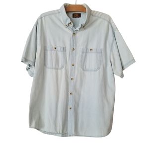Vtg Faded Glory Short Sleeve Fenim Button Down Shirt Light Blue